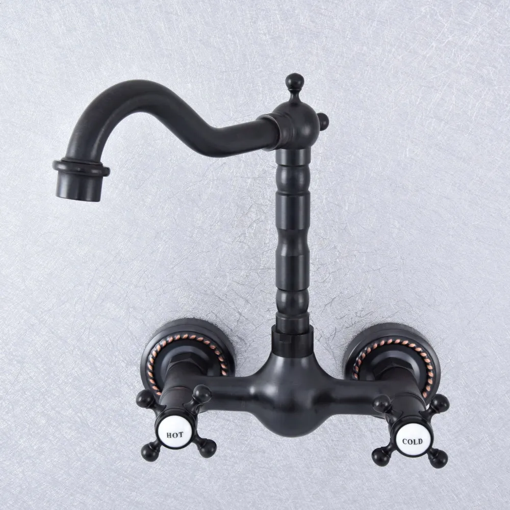 Black Oil Rubbed Bronze Wall Mounted Kitchen Wet Bar Bathroom Vessel Sink Faucet Swivel Spout Mixer Tap msf721