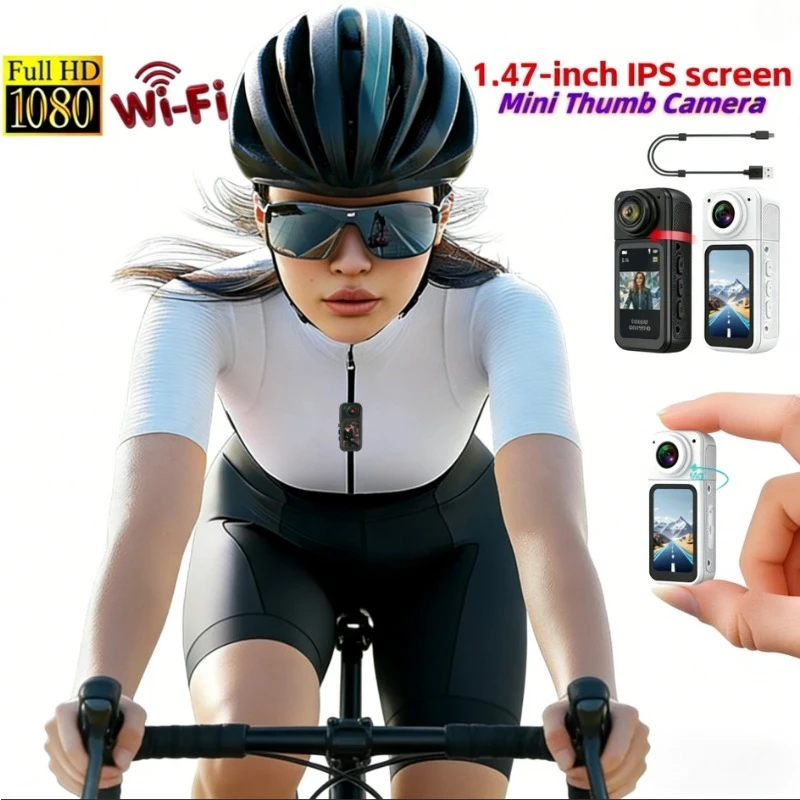 

Мини-экшн-камера 2.7K с Wi-Fi, 180° ° Портативная спортивная мини-камера-видеорегистратор для велоспорта с магнитом, для активного отдыха