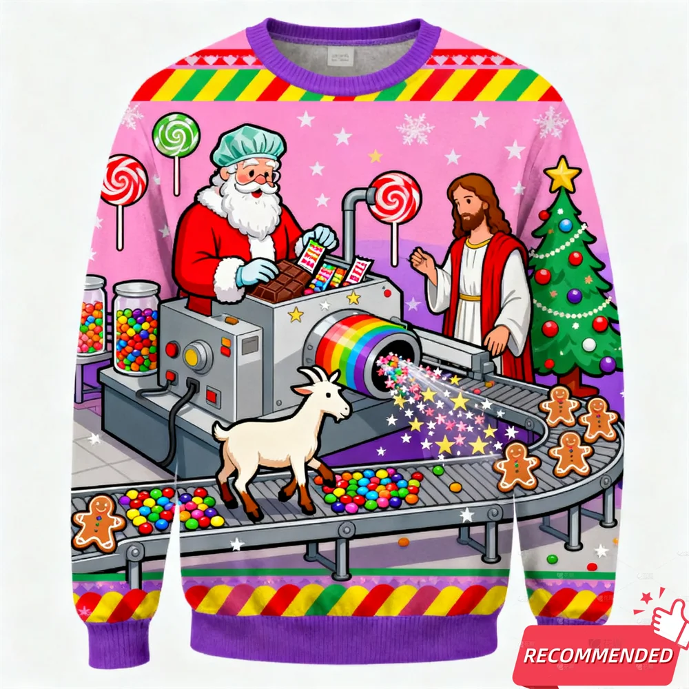

Goat Graphic Ugly Christmas Sweater For Mens Clothing Crewneck Polyester Ugly Christmas Sweatshirts Holiday Party Xmas Pullovers