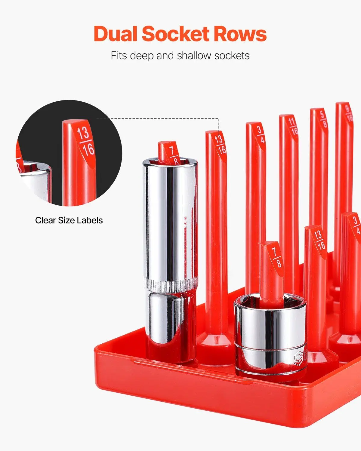 Organisateur de douilles compactes à tige haute, plateau à 176 fentes pour outils métriques et SAE, noir et rouge, 8 pièces