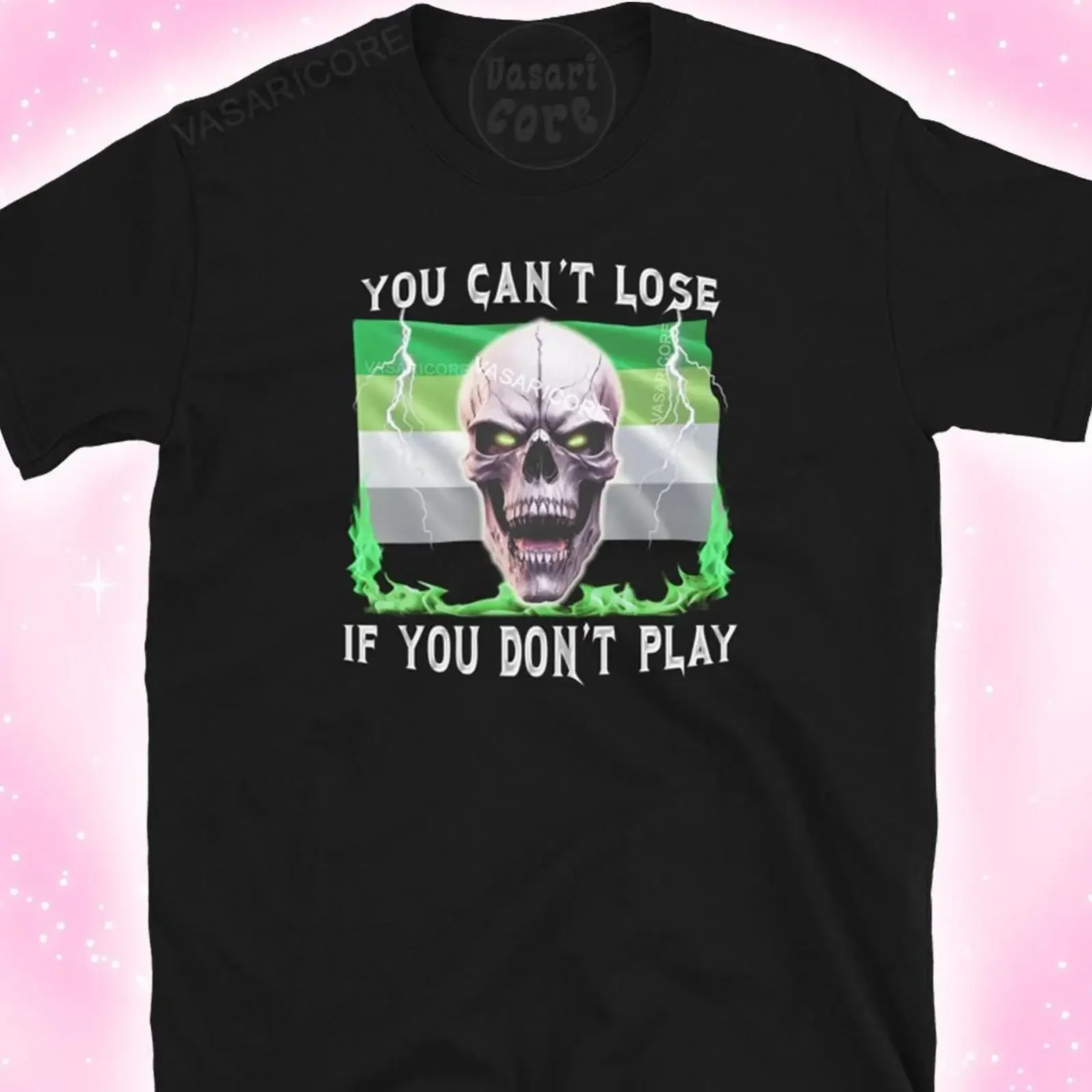 Aromantic Aro Flag Pride You Can't Lose If Don't Play Badass Skull T shirt Queer LGBTQ Merch  vintage Washed designer clothes