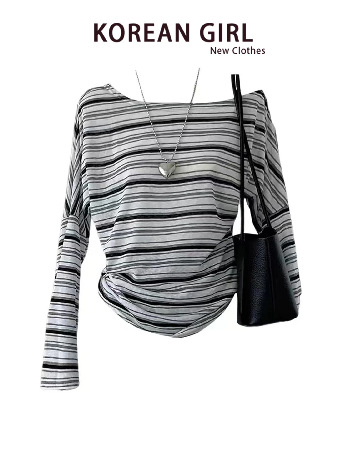 Summer Casual Stripe Long Sleeve T-Shirt Set Women's Loose Top Wide Leg Pants Two Piece Set Comfortable Breathable Skin-friendly