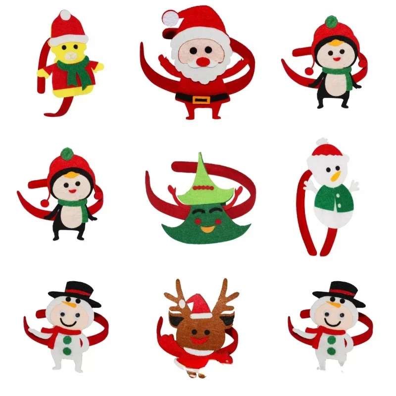 10pcs  Cartoon Cute Santa Claus Reindeer Snowman Non Woven Felt Head Buckle Headband  Party Gift Children  Christmas