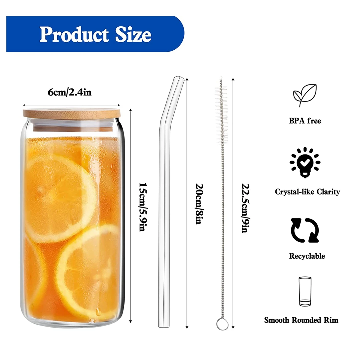 12/16oz Glass Straw Cup With Bamboo Lid Reusable Beer Can Glasses Juice Cokctail Coffee Milk Wine Cups Bar Drinkware Straws Cup