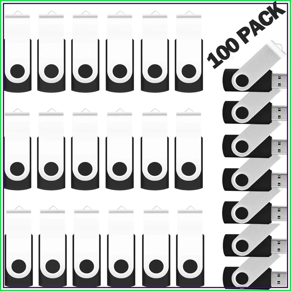 

128MB USB 2.0 Flash Drives 100 Pack Bulk Storage (Black)