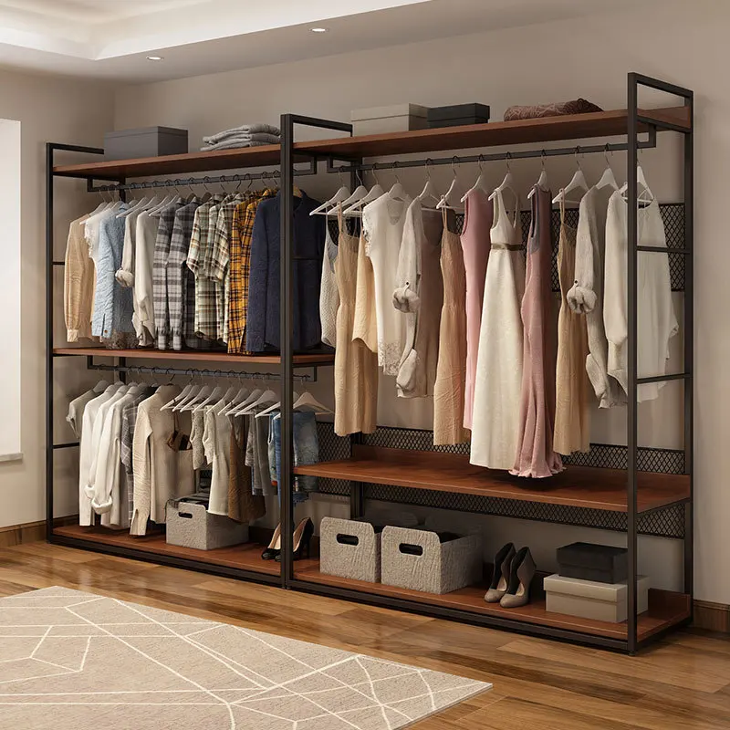 Walk-in closet rack Bedroom cloakroom Metal hanger Floor shelf Wrought iron open coat rack
