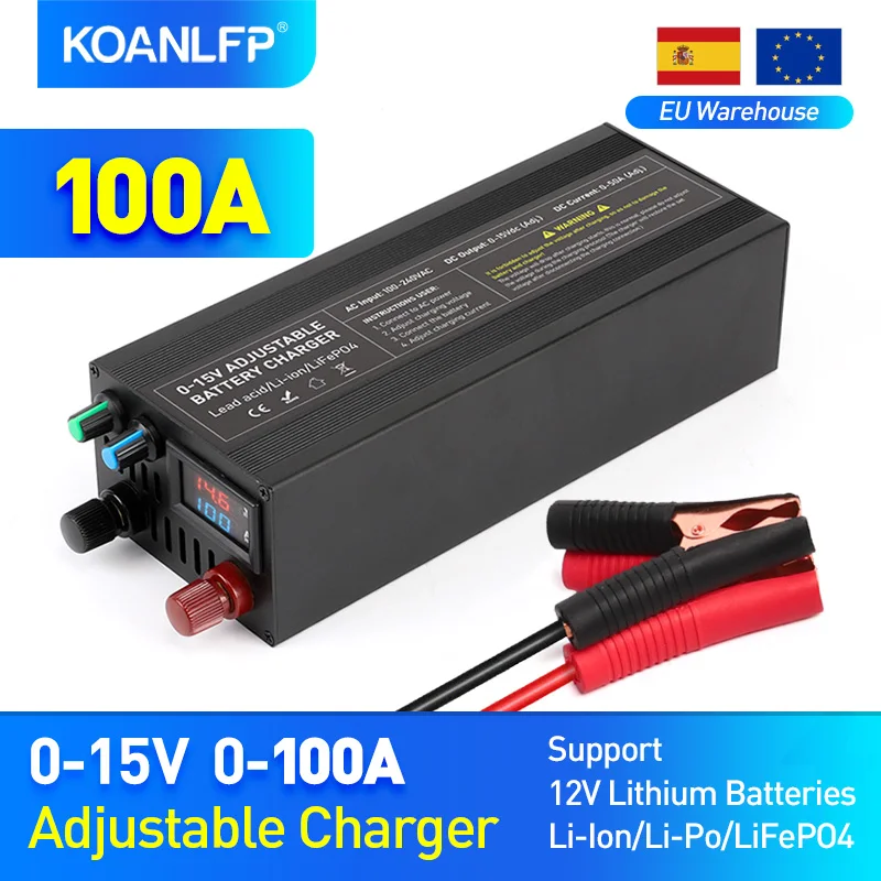 12V 100A Battery Charger 3.65V 12.6V 14.6V Rechargeable Lifepo4 Lipo Lithium ion Adjustable Charger High Power Fast Charger