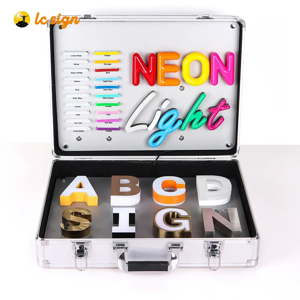 Custom in stock sample box led illuminated business sample kit metal channel letters acrylic neon sign for sale LCSign