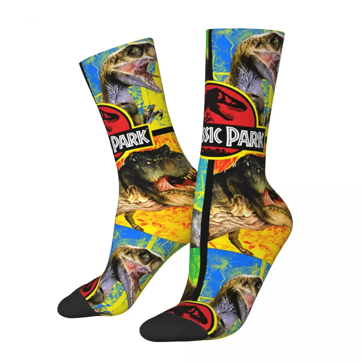 Crazy compression Dinosaurs Panel Portrait Sock for Men Harajuku Jurassic Park Quality Pattern Crew Sock Novelty