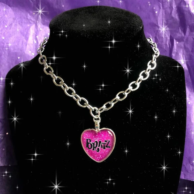 Y2k Accessories Love Peach Heart Letters Girls Purple Chain Acrylic Collar Clavicle  Necklace for Women Aesthetic Jewelry