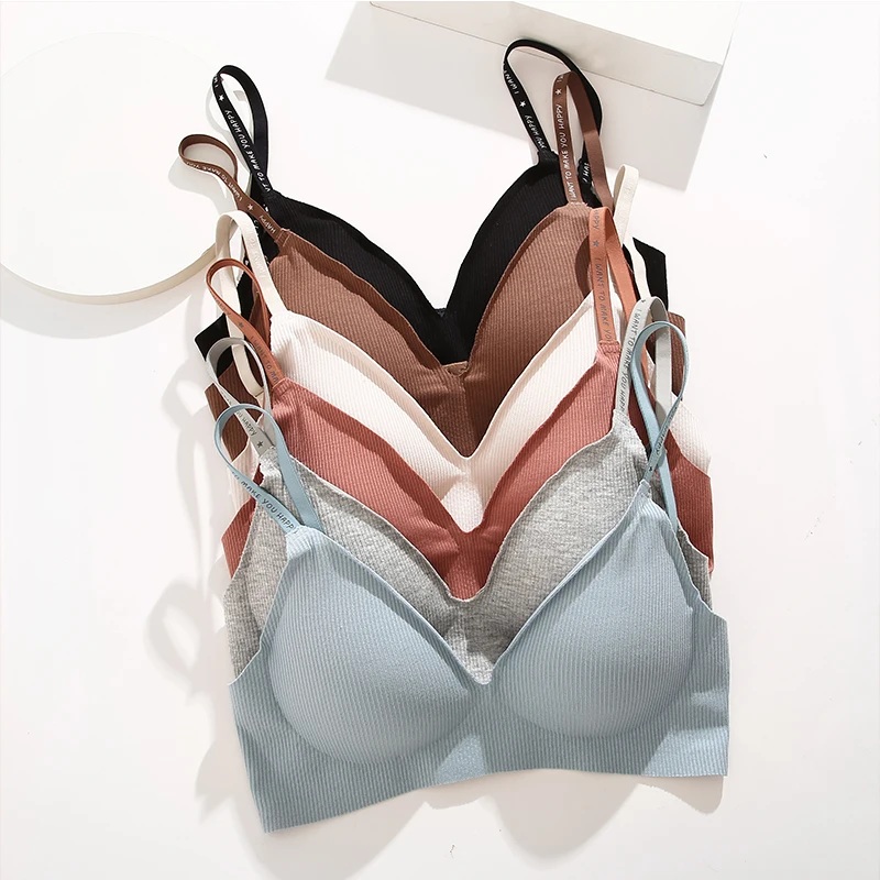 FINETOO 1PCS Dámské sexy bezešvé podprsenky hluboký výstřih do V bralette sexy spodní prádlo s písmeny ramínka topy push-up spodní prádlo bezdrátová podprsenka - náhled 4