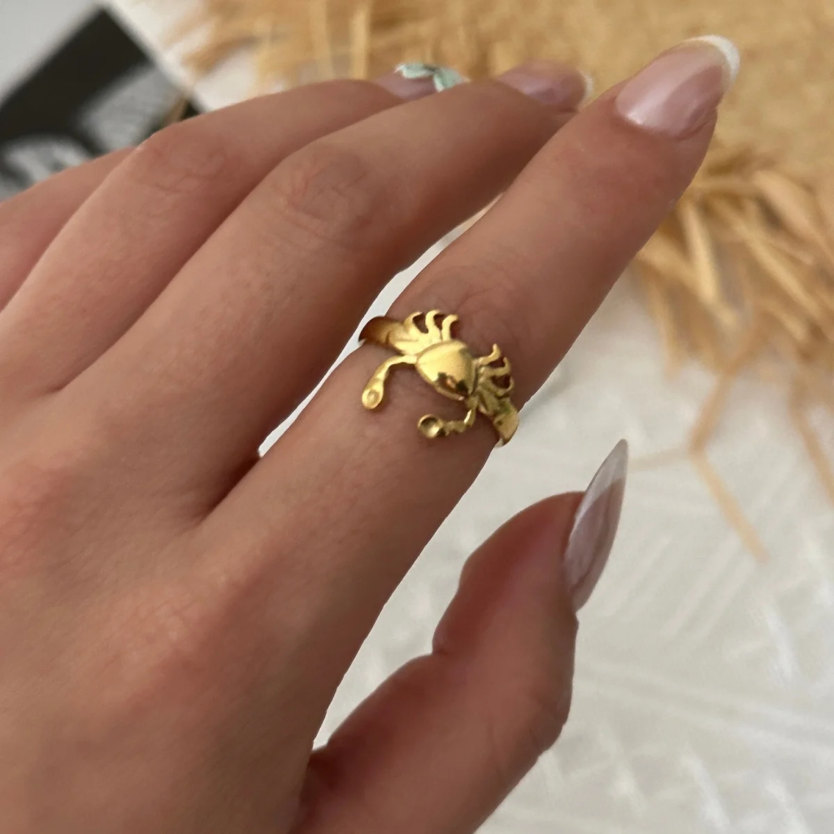 Edelstahlringe mit Muschel-, Krabben- und Blumenmotiven für Damen und Herren, Strand, Schmetterling, geometrischer Ring, Schmuck – Detail 16
