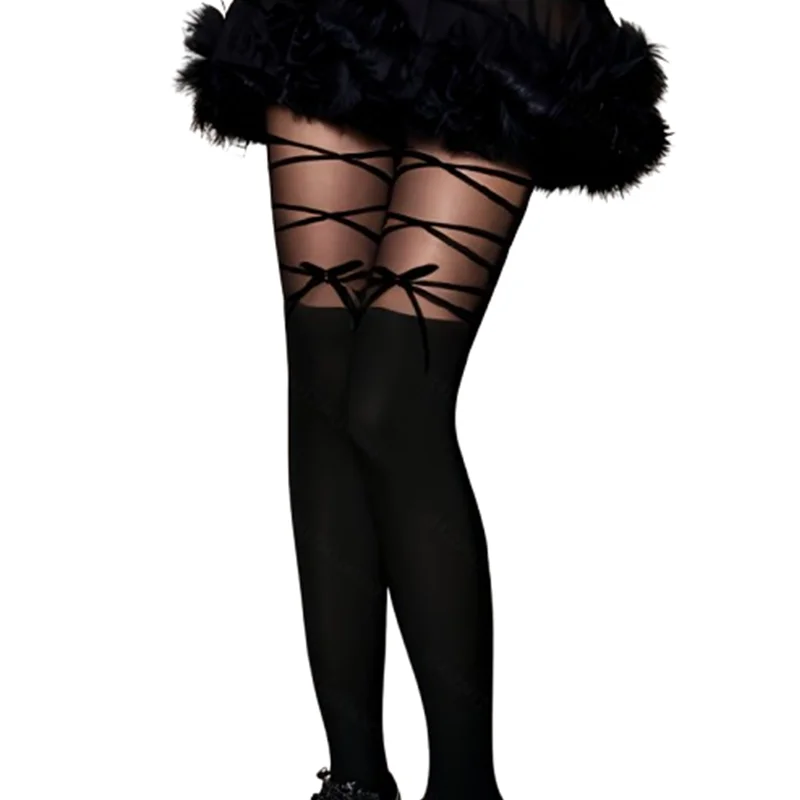 1 Pair Women's Black Stockings with Bow Detail – An Ideal Gift for Fashion Lovers – Elegant Design