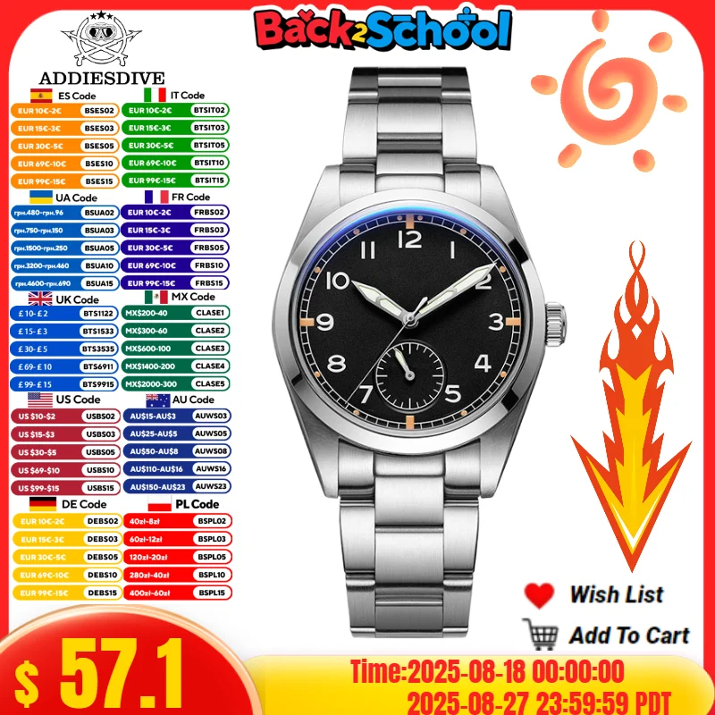 

ADDIESDIVE Top Brand AD2099 Men's Luxury Stainless Steel BGW9 Luminous 100m Waterproof 36MM Reloj Hombre VH60 Quartz Watches