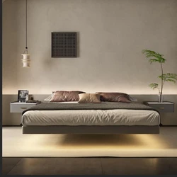 Suspended bed steel frame modern simple bedstead leather bed silent wind suspended bed master bedroom steel frame bed