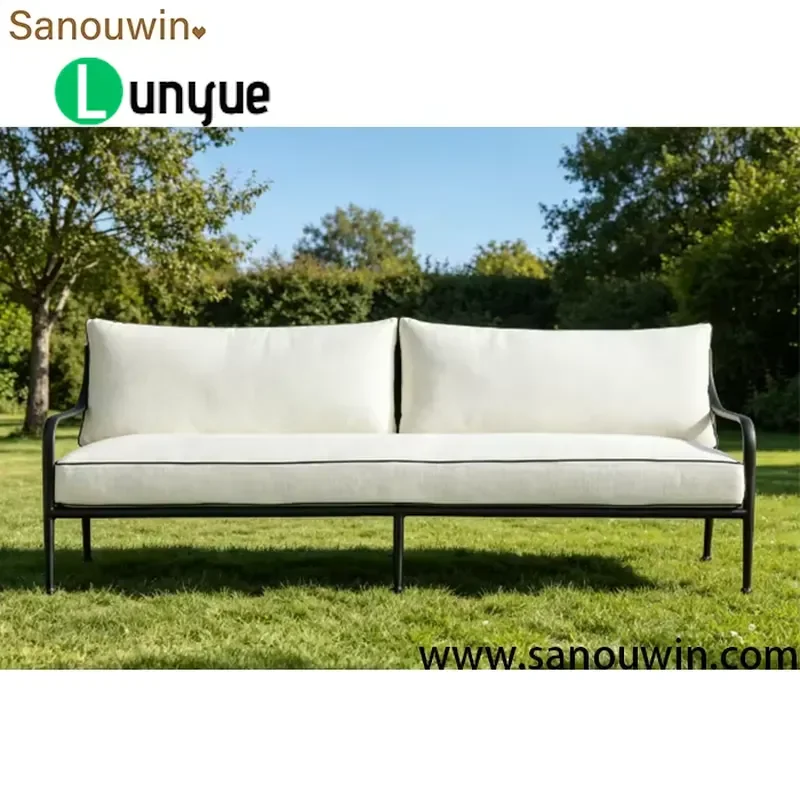 Modern Outdoor Sofa Set All Weather Resistant Cast Aluminum Frame Plush Cushions Eco Friendly Durable For Courtyard Park Use