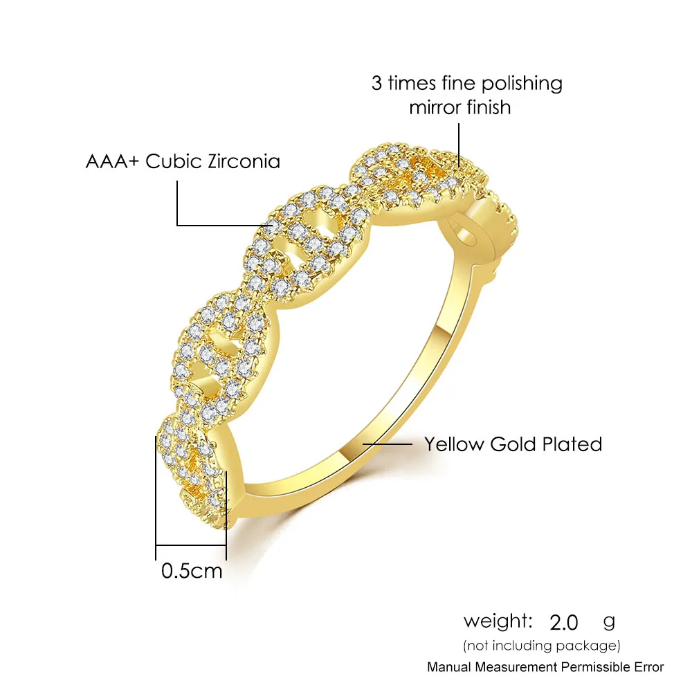 Hip Hop Link Ring for Women Gold Color Micro-inlaid Zircon Stacking Rings Female Jewelry Fashion Punk Accessories Wholesale R720 image 6