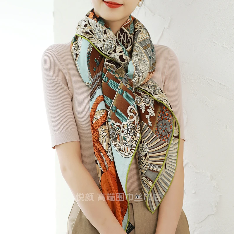 Luxury Designer Silk Wool Scarf Women Large Hand Rolled Edge Shawls Winter Square Bandanas Bag Neck Scarves Accessories