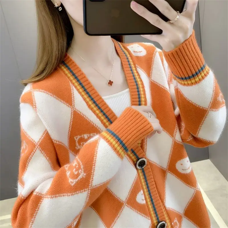 Knitted Cardigan Women's Spring and Autumn High quality 2023 Slimming Diamond Multi-Color Coat Fashion Female Jacket