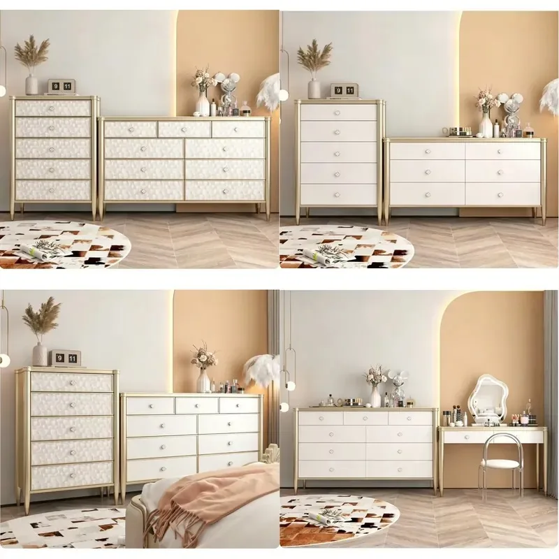 Cream solid wood five-drawer cabinet American light luxury bedroom living room locker