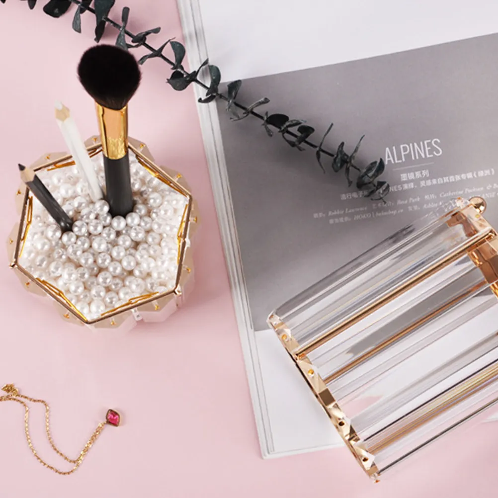 Glass Hexagonal Nordic Golden Vase Pen Holder Pencil Organizer Eyebrow Container Desktop Storage for Home Office Decoration