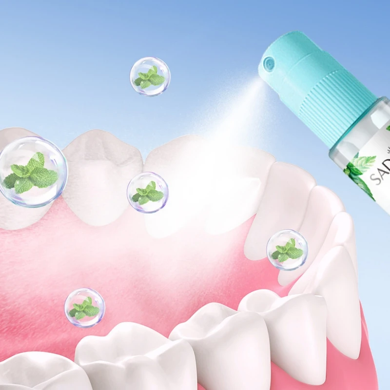 Mint and Peach Flavored Fresh Mouth Spray to Freshen Breath and Eliminate Bad Breath