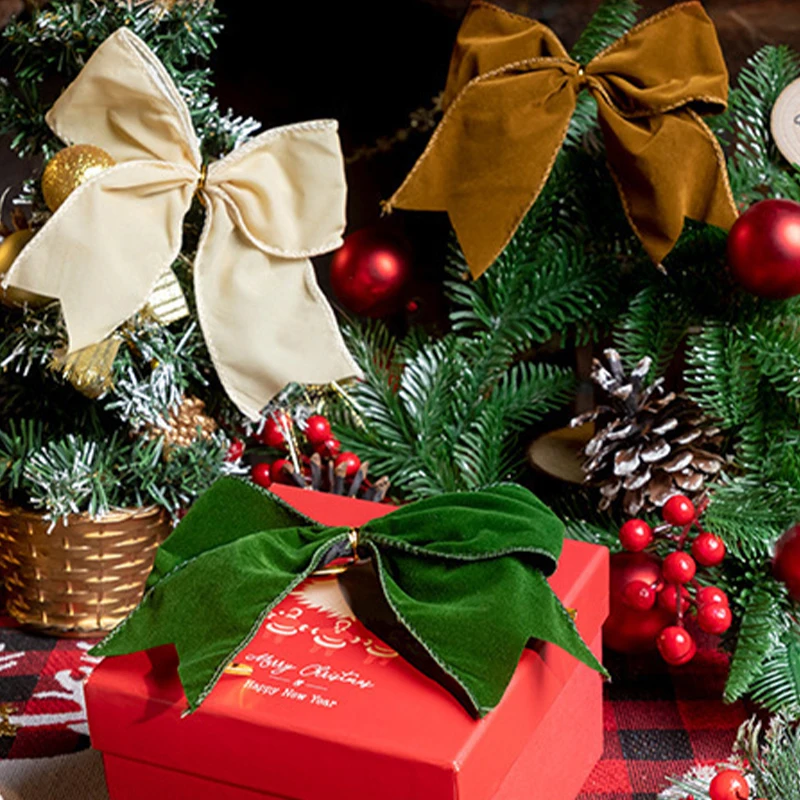 

12PCS Christmas Velvet Bows Vintage Rustic Ribbon Bowknot DIY Wreath Christmas Tree Garland Ornaments Gift Wrapping Decor