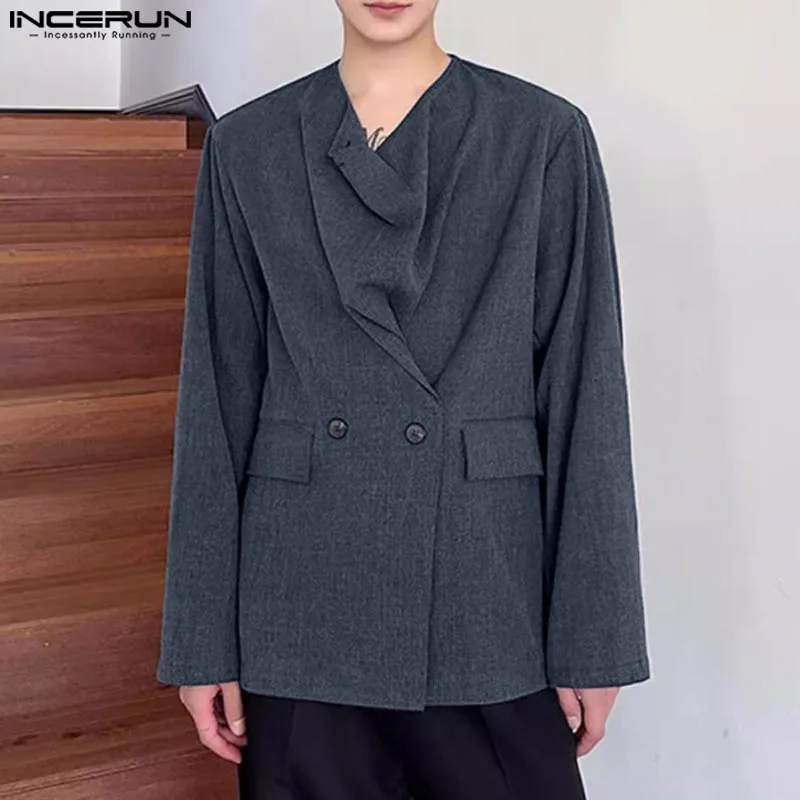 2024 INCERUN Men Casual Blazer Simple Heaps Collar Design Coats Long Sleeve Button Suit Elegant Handsome Tops Loose Male Jackets