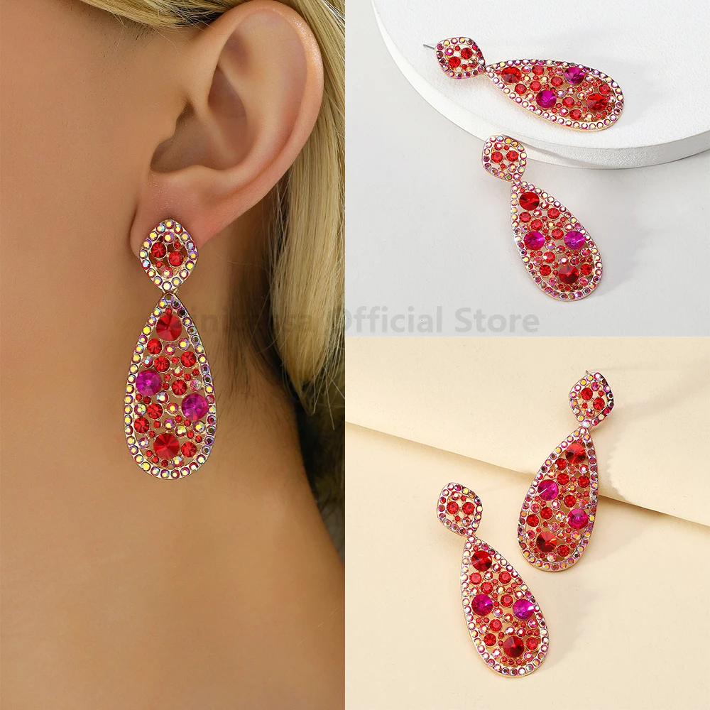 Women's Crystal Pendant Earrings Fashionable Creative Design Droplet Shaped Shiny Luxurious Jewelry for Personalized Party