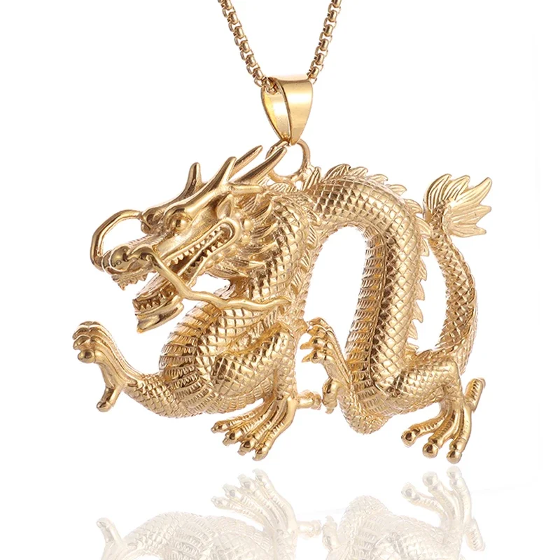 Fashionable and Domineering Retro Ethnic Zodiac Dragon Pendant Dragon Necklace Men\'s Personalized Pendant Amulet Jewelry Gift