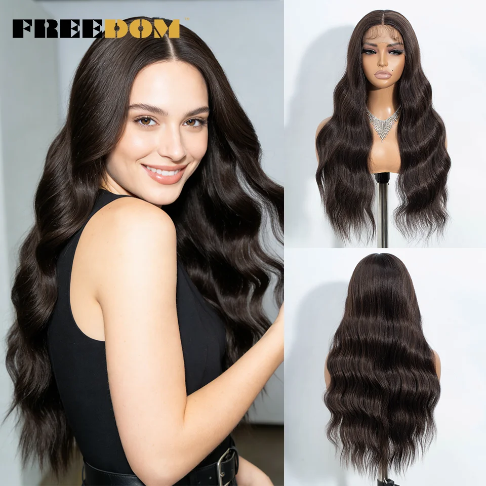 

Синтетические парики с кружевной вставкой FREEDOM для женщин, 28 дюймов, длинные, волнистые, с эффектом омбре, коричнево-русые, для косплея, с естественной линией роста волос