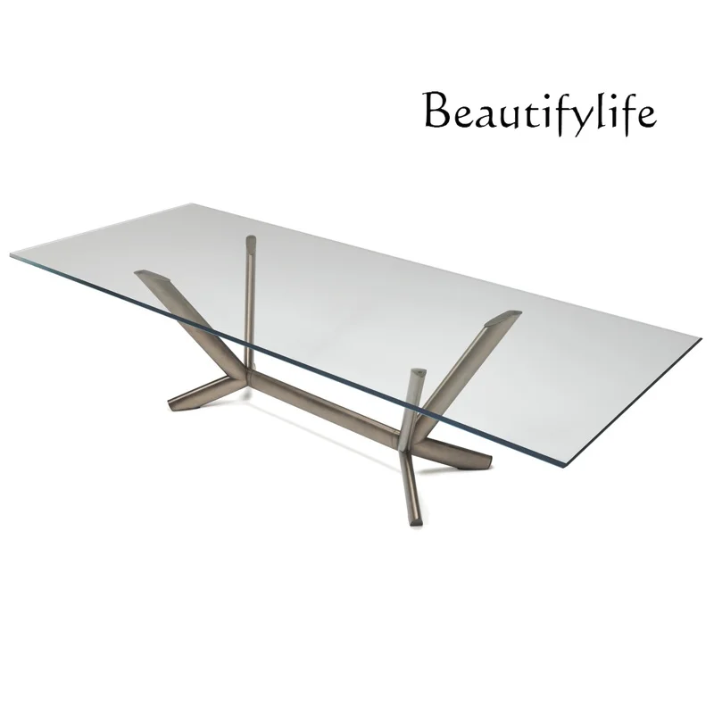 

Modern Light Luxury Living Room Rectangular Glass Dining Table Italian Minimalist Lengthened Design Conference Table