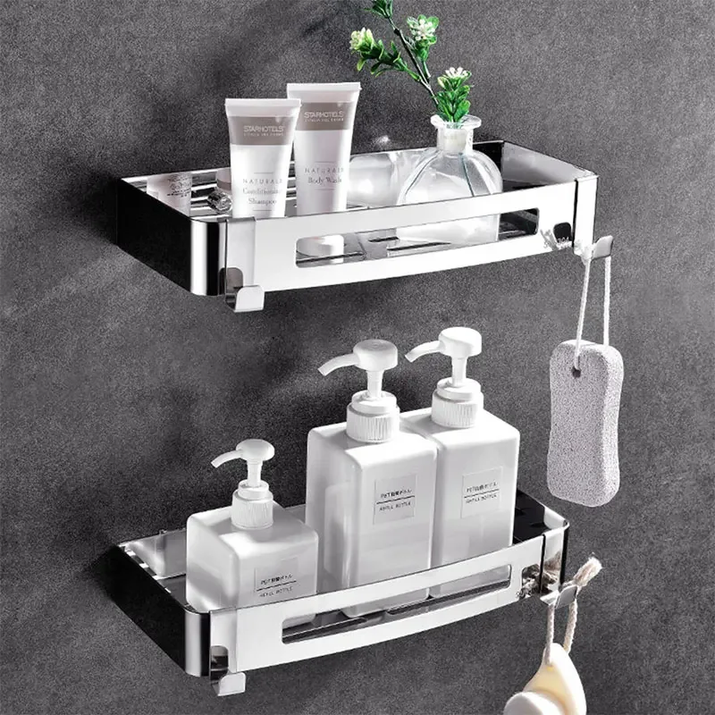 Stainless Steel Bathroom Shelves Corner Shelf Organizer Kitchen Sucker Wall Mounted Storage Corner Rack Bathroom Accessories