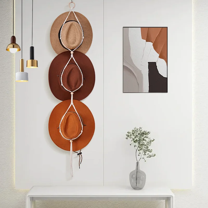 Bohemian Cotton Rope Woven Hat Storage Rack Multi-layer Wall-mounted Storage Clip Hanging Hat Decoration