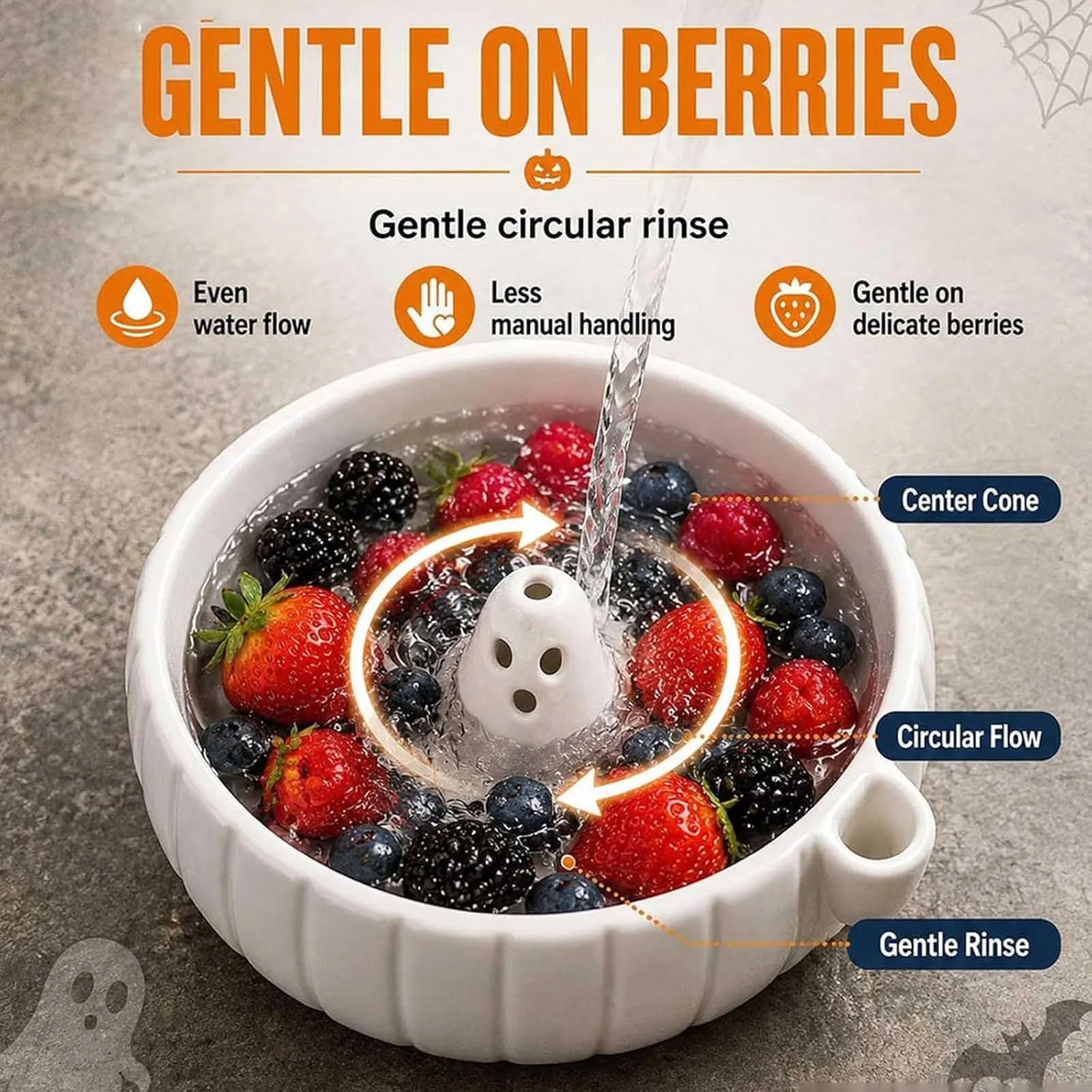 PLA Vortex Fruit and Vegetable Washer & Cleaner Table Decor Fruit Washer Colander for Strawberries Blueberries Grapes Halloween