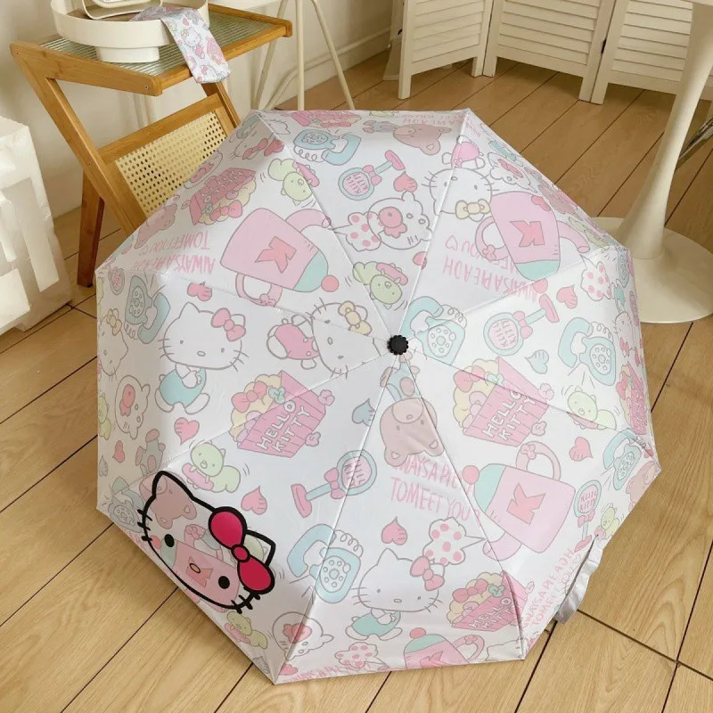 Japanese Sanrio Cartoon Pink Cat Automatic Umbrella Rain Sun 2 Way Black Coating UV Protection Parasol Kawaii New Hot view 2