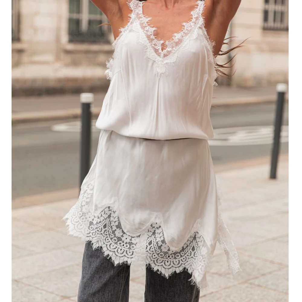 Women Summer Chic Sexy Satin Lace Trim Tanks Mini Dress y2k Aesthetic Sleeveless Backless V-neck Club Party Beach Dresses