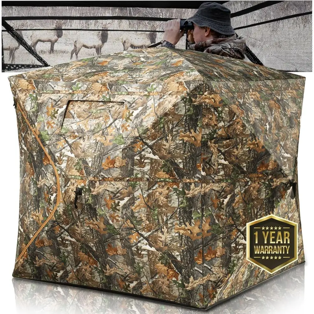 

270 Degree See-Through Pop-Up Hunting Blind for 2-4 People - Portable, Durable Deer and Turkey Hunting Shelter with Carry Bag
