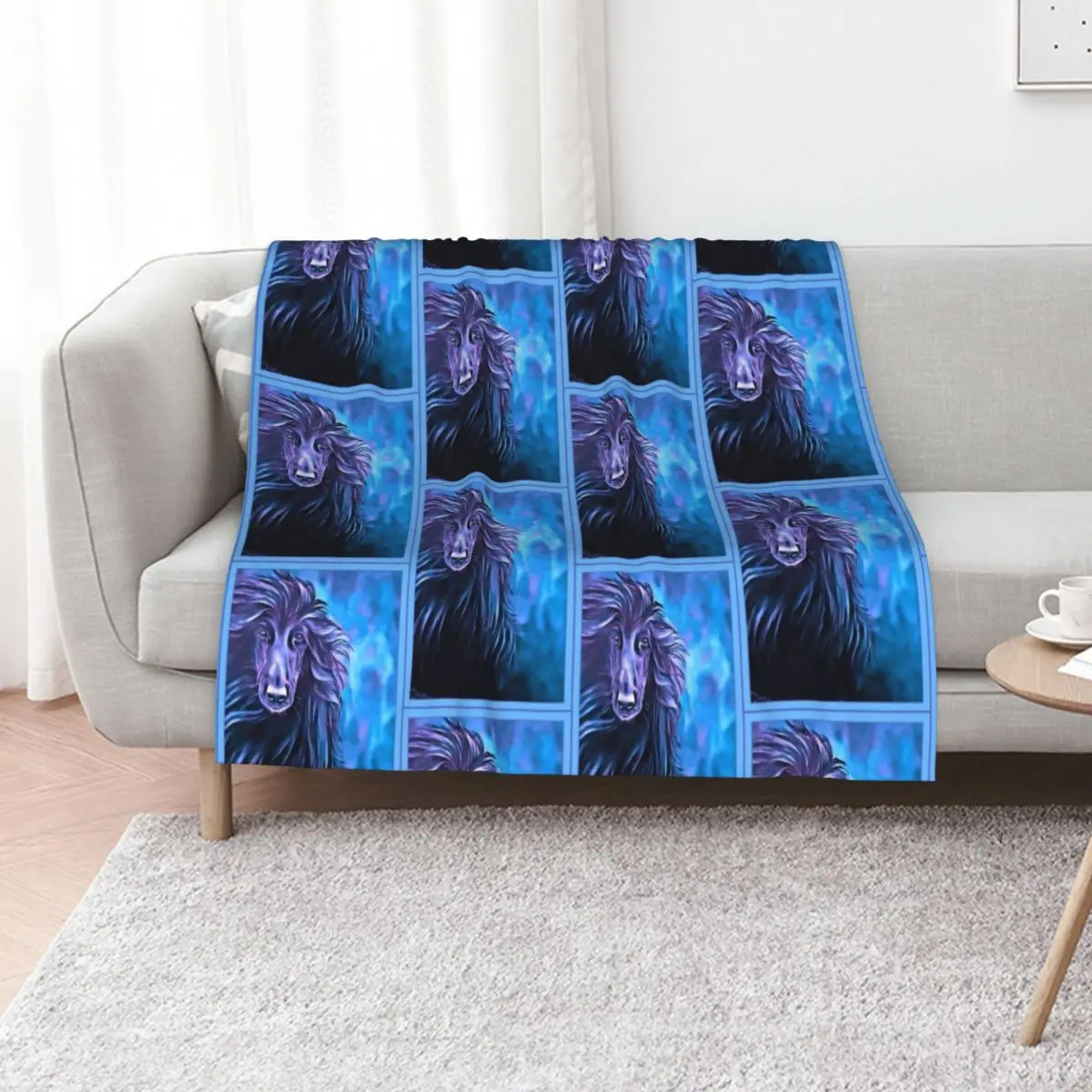 

Ice Blue/black Afghan Hound Head. Throw Blanket Sofa Quilt valentine gift ideas Extra Large Throw Flannels Blankets