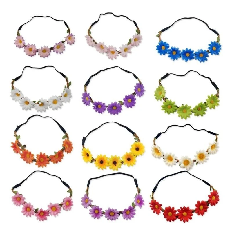 12pc Hair Wreath Sun flower Crown with Colorful Flowers, Long Terms Use 15UB