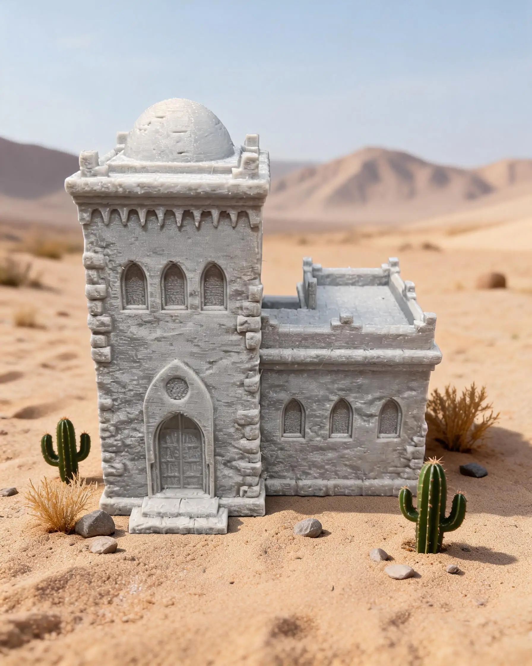 13cm Height 14+ Adult Medieval Desert Stone Tower Diorama Decor, 3D Printed Vintage Old Building Miniature Tabletop Collectible