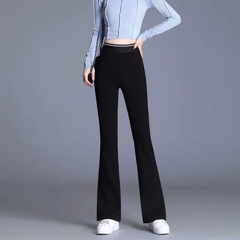 

Women's Autumn Fashion Simplicity Solid Color High Waist Flare Pants Women Clothes Elegant Slim All-match Casual Trousers