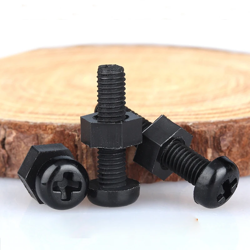 5~50 sets 2 In1 PA66 Black Nylon Screw Bolt Nut Combination M2 M2.5 M3 M4 M5 M6 M8 Round Head Cross Bolt Plastic Insulated Screw