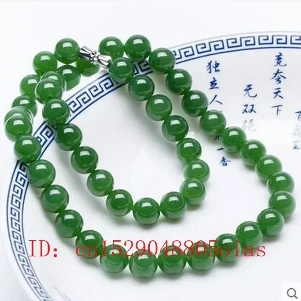 Natural Green Jade Beads Necklace Jadeite Jewelry Fashion Charm Accessories Hand-Carved Lucky Amulet Gifts for Women Her Men