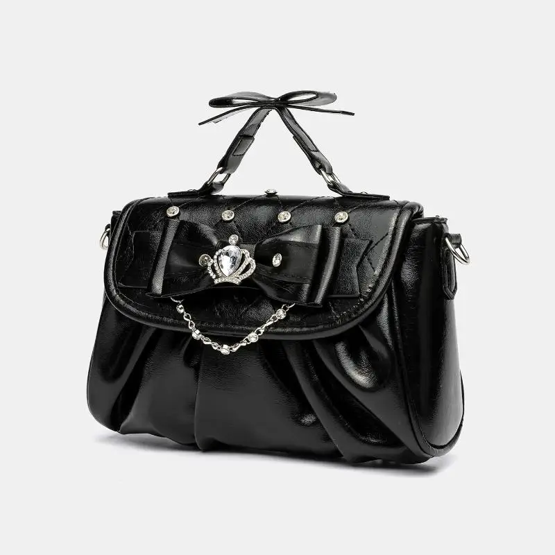 Elegante rosa Schleifen-Strass-Unterarmtasche, süße Lolita Plissee-Schultertasche, tragbare Handtasche mit Schleifengriff, niedliche Ita-Tasche – Detail 5
