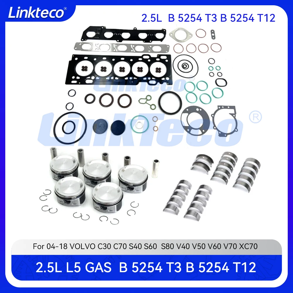 

Ремкомплект двигателя, полная прокладка, комплект поршневых кольцевых подшипников, подходит для 2,5 л L5 B5254T для 04-13 VOLVO C30 C70 S40 S60 V50 V60 XC60 XC70 2.5L