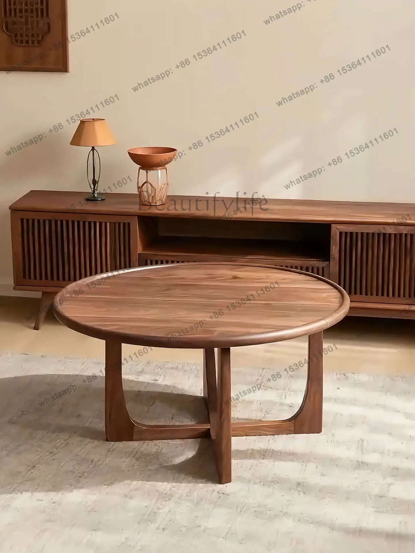 New Chinese-style North American black walnut round coffee table Song-style aesthetic minimalist tea table