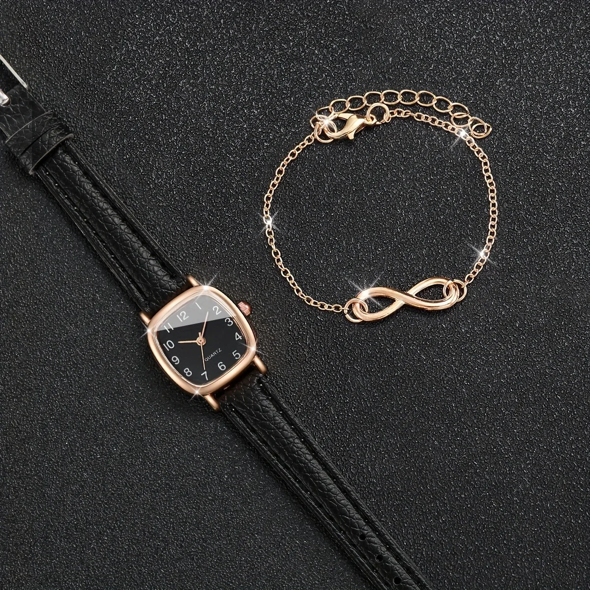 2pcs Elegant and stylish square quartz watch 8 figure engraved bracelet, ideal gift for any occasion