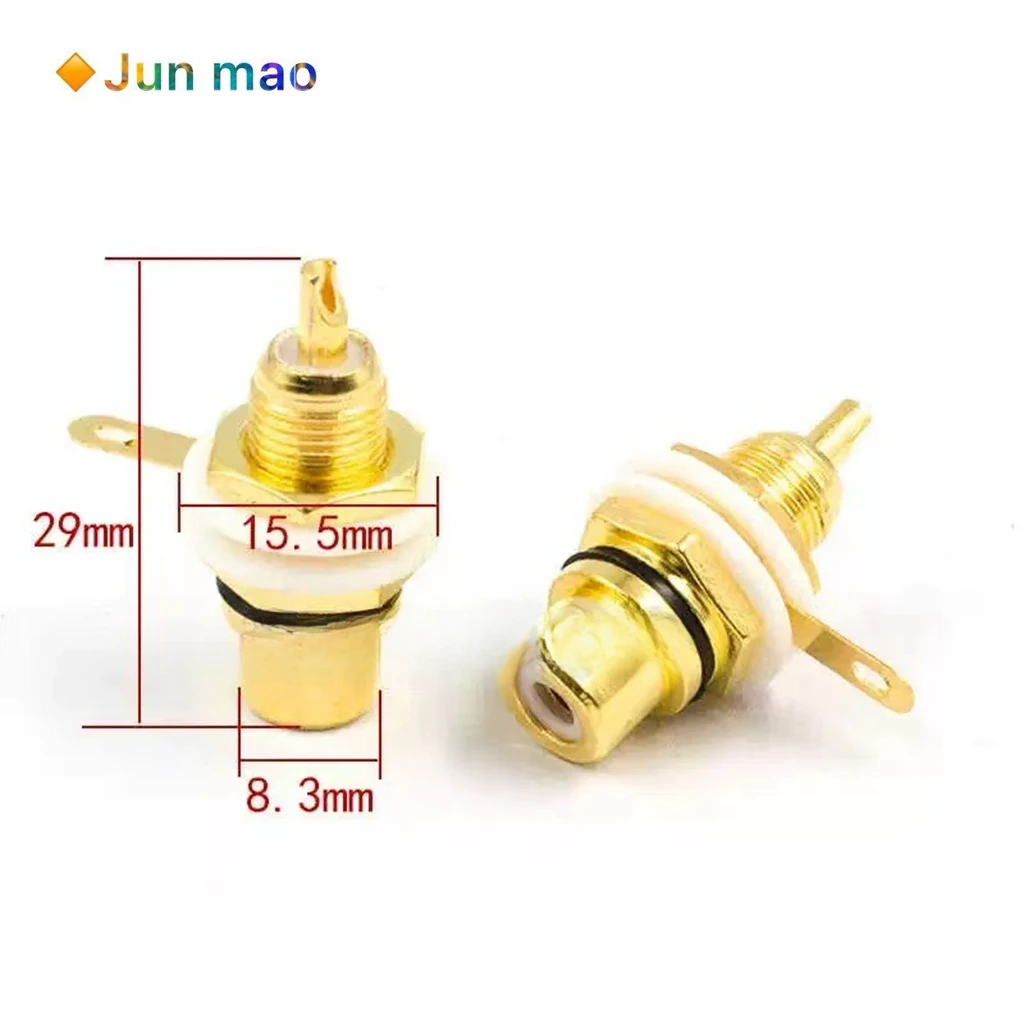 2PCS Gilded Lotus Female Seat AV Lotus Plug RCA Lotus Male Female Socket Audio Sound Amplifier Socket Black/Red