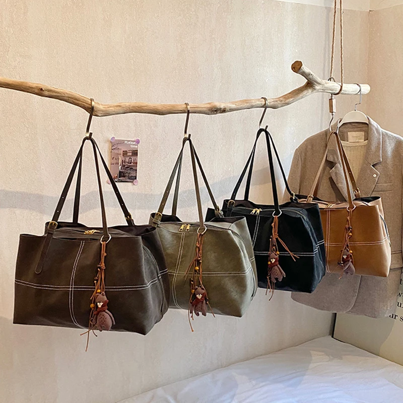 

Retro Frosted Women's Shoulder Bag Autumn Winter Large Capacity Suede Shoulder Bags American Casual Fashion Commuting Handbag